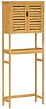 VIAGDO Toilettenregal Bambus Waschmaschinenschrank 2 Türen Toilettenschrank Badschrank Hochschrank Badezimmerregal mit Schrank einfache Montag
