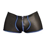 Orion Herren Pants - Enge Boxershorts mit Reißverschluss vorne, Unterwäsche in Matt-Look mit Kontrastfarben, schwarz blau (L)