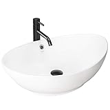 VBChome Waschbecken 59 x 38 Keramik Oval Waschtisch Handwaschbecken AUFSATZWASCHBECKEN WASCHSCHALE GÄSTE WC