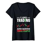 Damen I like trading and maybe three people T-Shirt mit V