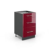 Vicco Schubunterschrank 50 cm Küchenschrank Hängeschrank Küchenzeile Fame-Line (Bordeaux Hochglanz)