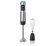 Arendo - Stabmixer 1200 Watt Edelstahl Set - inklusive Schneebesenaufsatz - vierflügeliges Messer - Pürierstab - stufenlose Geschwindigkeitsregelung - Turbotaste - Abnehmbarer Mixfuß - GS-Z