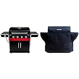 Char-Broil Gas2Coal 440 Hybrid Grill - 4 Brenner Gas & Kohlegrill mit Seitenbrenner, Schwarz & 140005-Premium 4-Brenner-Grills Wetterschutzhaube, Schwarz, 52,1 x 29,2 x 7