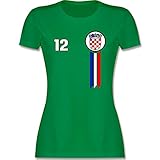 Fussball WM 2022 Fanartikel - 12. Mann Kroatien Emblem - XXL - Grün - Fußball - L191 - Tailliertes Tshirt für Damen und Frauen T-S