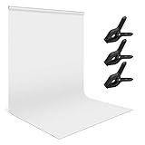 Andoer 1,8 × 2,8 m Weiß Fotohintergrund, Shooting Hintergrund Polyester Baumwolle Hintergrund Fotografie mit 3 Federclips für Fotostudio Portrait Videoaufnahme YouTub
