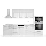 Vicco Küche Fame-Line Küchenzeile Küchenblock Einbauküche 295cm Hochglanz (Weiß Hochglanz)