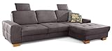 Cavadore Ecksofa Puccino mit Federkern, Bettfunktion, verstellbarer Rückenlehne und 2 Kopfstützen / Couch in L-Form im Landhausstil / 281 x 86 x 178 cm / Mikrofaser g
