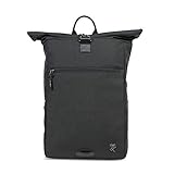 FUCHS & REBELL® Rolltop Rucksack PIET – aus recyceltem PET für Damen & Herren – Nachhaltig und funktional - Laptop Rucksack für den Alltag, Uni, Business, Schule Reisen, Fahrrad – 15-22 L (Schwarz)