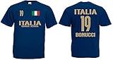 Italien-Italia Bonucci Herren T-Shirt EM 2020 Trikot Look Style Squadra 19 Dunkelblau XL