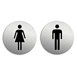 OFFORM DESIGN WC-Schild Damen-Herren | 2er-Set Toilettenschilder | Aluminiumschilder Edelstahloptik Ø 75 mm Nr. 6700-S