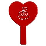 Handspiegel in Herzform, roter Handspiegel, Cartoon-Kirsche, Vintage-Stil, Kosmetik-Werkzeug, Farbe: Weiß /
