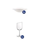 Villeroy & Boch - Vapiano Pastaschalen-Set, 2 tlg., 800 ml, 27 x 21 cm, Premium Porzellan, spülmaschinen-, mikrowellengeeignet, weiß + NewMoon Weissweinkelch-Set, 4 tlg., spülmaschinengeeig