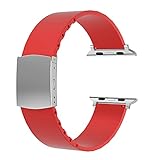 SOUWILA TIMLEXC Unisex Kautschuk Armband mit Edelstahl Silberne Schnalle Kompatibel mit Apple Watch Series 38mm Rotes Silb