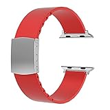 SOUWILA TIMLEXC Unisex Kautschuk Armband mit Edelstahl Silberne Schnalle Kompatibel mit Apple Watch Series 38mm Rotes Silb