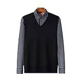 DNTG Herren Herbst und Winter Plus Fleece Plaid Hemd, Flanell Warm Pullover Strickpullover Slim Lange Ärmel Halten Warm Und Winddicht Im Winter, Gelb / Weiß, 4XL/5XL