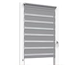 ALOHA Doppelrollo nach Maß Zebrarollo Duo Rollo Sonnenschutzrollo Klemmrollo Fensterrollo Klemmfix ohne Bohren für Fenster & Türen (Grau, B40-44cm x H150cm)