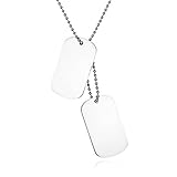 JewelryWe Schmuck Herren Dog Tag Halskette, Edelstahl 2 Hochglanz Poliert Erkennungsmarken Dog Tags Anhänger mit 60cm Kette, Silb