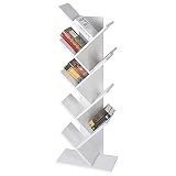 ML Design Bücherregal mit 8 Ebenen in Baumform, aus Holz, 50 x 25 x 140 cm, Weiß, Robust und Kratzfest, Standregal, Holzregal, Bücherregal Holz, Eckregal, Wandregal, Regal für Wohnzimmer, Bü