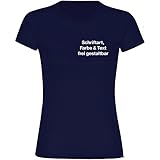 König® Damen T-Shirt Druck mit Wunschtext Brustbereich (Schriftart, Schriftfarbe und Artikel Farbe wählbar) Shirt Frauen Größe:L blau dunk