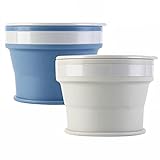 TYCX Silikagel zusammenklappbare Wasserbecher, 2 Stück Campingbecher Outdoor Reisen Falten Leicht Camping Wandern Tragbare Flaschen Wiederverwendbar BPA-frei,grau+b