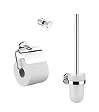 emco 079800100 Polo WC 3-teiliges Badaccessoire-Set inkl. Handtuchhaken, Papierhalter mit Deckel, Toilettenbürstengarnitur 3 in 1 perfekt für jedes Bad, C