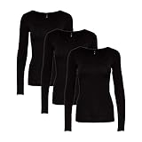 ONLY 3er Pack Damen Langarmshirt Schwarz Weiß Langarm Basic Longsleeve 15240036, Größe:XS, Farbe:3er Langarm Schw