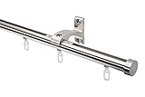 DécoProfi Innenlauf Gardinenstangen Set ENDKAPPE [Komplettstilgarnitur] 240 cm 1-läufig Ø 20 mm Edelstahloptik (Nickel gebürstet) kurzer Träg