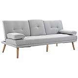 HOMCOM Schlafsofa Sofabett Schlafcouch 3 Sitzer Leinen Hellgrau 181 x 77 x 72