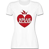 Karneval & Fasching Kostüm Outfit - Kölle Alaaf Rot Weiß Version Herz - L - Weiß - Shirts Karneval köln Damen - L191 - Tailliertes Tshirt für Damen und Frauen T-S