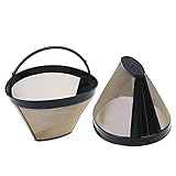 1 x waschbarer Griff Kaffeefilter aus Edelstahl, wiederverwendbarer Kaffeefilter, kegelförmig, nachfüllbar, goldfarbenes Netz, Cafe Maker Maschine Werkzeug (Farbe: A)