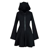 CEFGR Damen Halloween Fasching Partykleid Roleplay Hexe Hoodie Pullover Mit Kapuze Pure Schwarz Sweatshirt Kleid mit Reißverschluss (Schwarz, 4XL)