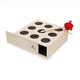 Pfotenolymp® interaktives Katzenspielzeug Box/Holzspielzeug mit Stab - Spielzeug/Fummelbox aus Sperrholz - Maulwurfspiel/Fangspiel/Jagdsp