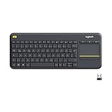 Logitech K400 Plus Kabellose Touch-TV-Tastatur mit integriertem Touchpad, HTPC-Tastatur für mit dem Fernseher verbundene PCs, Windows, Android, Chrome OS, Laptop, Deutsches QWERTZ-Layout - Schw