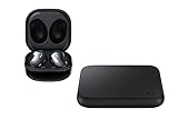 Samsung Galaxy Buds Live, Kabellose Bluetooth-Kopfhörer mit Noise Cancelling (ANC), ausdauernder Akku, Sound by AKG, komfortable Passform, Schwarz + Wireless Charger Pad P1300