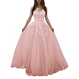 Tomwell Elegant Hochzeitskleid Damen Lang Hochzeitskleider Spitze Brautmode Rückenfrei Weiß Vintage Spitze A Linie Brautkleid Abendkleider A Rosa S