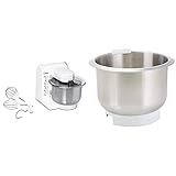 Bosch MUM4407 Küchenmaschine MUM4 (3.9 Liter) weiß & MUZ4ER2 Edelstahl-Rührschüssel passend für MUM4