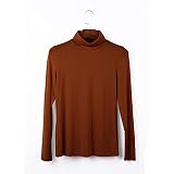 Langarmshirts Für Damen, T-Shirt Blusen Tunika hoher Kragen Elastische Oberteile,Weich Und Bequem Warmhalten,Kein Ball Kein Ausbleichen,Braun,XL