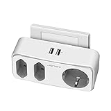 Steckdosenadapter,JSVER USB Steckdose 3-Fach Steckdosen (16A) und 2 USB Ladegerät Anschluss (12W ), mehrfachsteckdose für Hause, Reise, Büro-Weiß