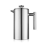 Kaffeebereiter French Press 1,5 Liter Kaffeezubereiter aus Edelstahl, Doppelwandig Isoliert French Press Caffettiera Kaffeekanne mit 2 Extra Sieben, Silber 1500