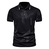 wuitopue Herrenhemden für den Sommer, legere Knöpfe, Umlegekragen, kurzärmelig, lockeres Hemd, Oberteil, Winter, warme Bluse, Größe S-XXXXXXXL, Schwarz3, L