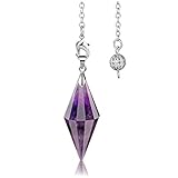JSDDE Schmuck Natur Edelstein Pendel Heilsteine 12-seitige Schnittfläche Pendulum Pendel Anhänger mit Kette für Reiki Heilung Dowsing Scrying Balance Armband (Amethyst)