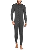 MAXMODA Herren Thermounterwäsche Jumpsuit Thermowäsche Overall und Baumwolle Strampler für Erwachsene,Grau,XL