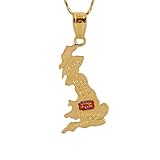 YQMR Damen Landkarte Anhänger Ketten,Europa Karte Anhänger Halskette Vintage Goldenen Großbritannien Land Anhänger Klassische Schmuck Dame Retro-Geschenk Für Paare Geburtstag H