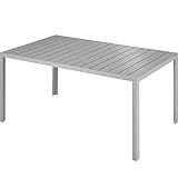 TecTake 800716 Gartentisch mit stabilem Aluminiumrahmen, Holzoptik, Zwei höhenverstellbare Füße, belastbare Tischoberfläche, pflegeleicht, 150 x 90 x 74,5 cm - Diverse Farben - (Silber | Nr. 403297)