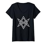 Damen Unikursales Hexagramm Symbol Magie Mystik Okkult T-Shirt mit V