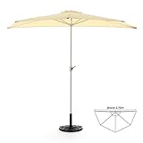 Nexos GM35096_SL Komplett-Set Sonnenschirm Champagner Halb-Schirm Balkonschirm Wandschirm halbrund 2,70m mit passendem Schirmständer und Schirmschutzhülle, Beige, 270 x 140 x 235