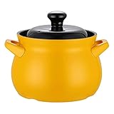 WPHGS Keramik Stockpot, Kochplattenkeramik-Kochgeschirr, Suppentopf Eintopf Pan Casserole Clay Topf Irdene Topf Gesundes Eintopftopf mit Deckel hitzebeständig, 3.8l (Color : Yellow)