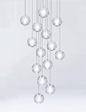 Chents Treppen Kronleuchter 14 Glaskugeln Multi Lichter Moderne kreative Wohnzimmer Pendelleuchte Glasblasen Villa Deckenleuchte Duplex Wohnung Wendeltreppe Langer Kronleuchter, 50x200cm,Weiß L