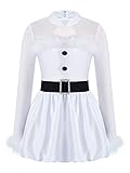 inhzoy Kinder Mädchen Ballettkleid Weihnachten Tanz Kostüm Glänzend Feder Eiskunstlauf Tanzkleid Trikot mit Tütü Rock Weihnachtsfeier Party Outfit Weiß B 98-104/3-4 J