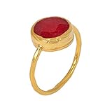 SOFORT LIEFERBAR - SARAH BOSMAN Ring Damen Gold Pink Jade - Damenring Silber Vergoldet Eingefasster Edelstein Pink - 11 mm Durchmesser - Größe 52 - SAB-R03PINJADg-52